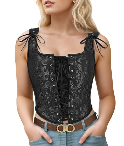 Corset Tops for Women Going Out Fashion Womens Sexy Vintage Overbust Corset Tops for Women Women's Renaissance Style Lace-Up Corset Camisole,Push Up Lingerie Jacquard Shapewear - Image 4