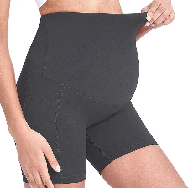 Women Maternity Shorts Seamless Pregnancy Underwear Shapewear Fitness Yoga Running Shorts High Waist Over The Belly Pants with Two Side Pockets - Image 4